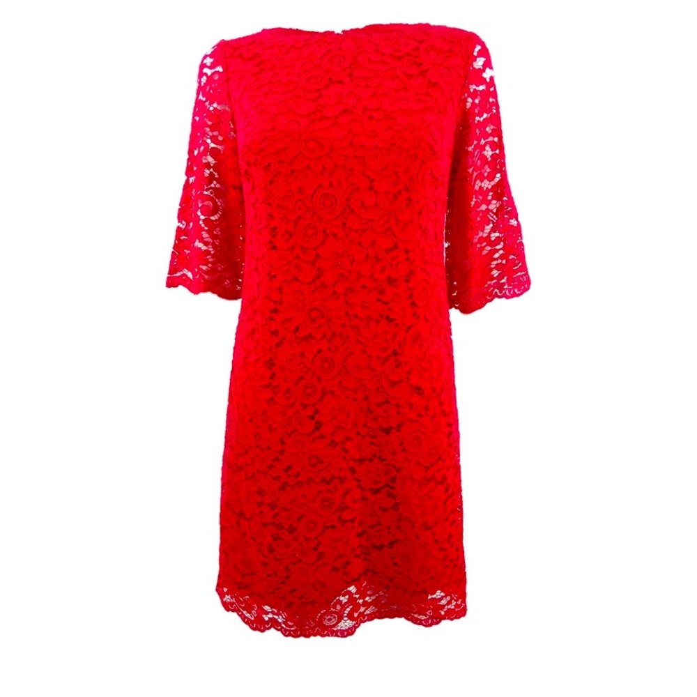 Lauren by Ralph Lauren Women's Lace Bell-Sleeve Shift Dress - Red